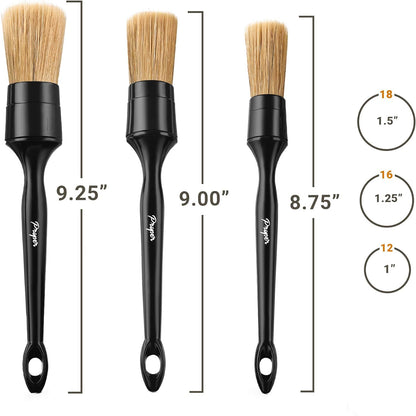 Car Detailing Brush Set - 3 Pack Ultra Soft Boars Hair - for Washing and Cleaning Automotive Interior or Exterior, Get Professional Results with Proper