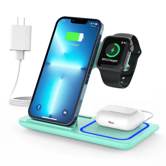 Wireless Charger, 3 in 1 Fast Charging Station Cable for Iphone 15 14 13/12/11, Wireless Charging Stand for Apple Iwatch Series , Airpods