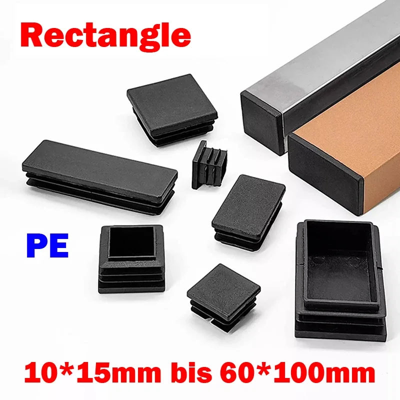 10/20Pcs Rectangle Plastic Inner Plug 10mm to 60mm End Caps Blanking Plug Tube/Box Section Inserts Black