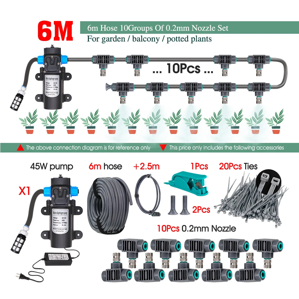 45W 0.2MM Gardening Atomizing Cooling System Quick Connection Nozzle Tee Watering Device Fine Spray Humidification Equipments