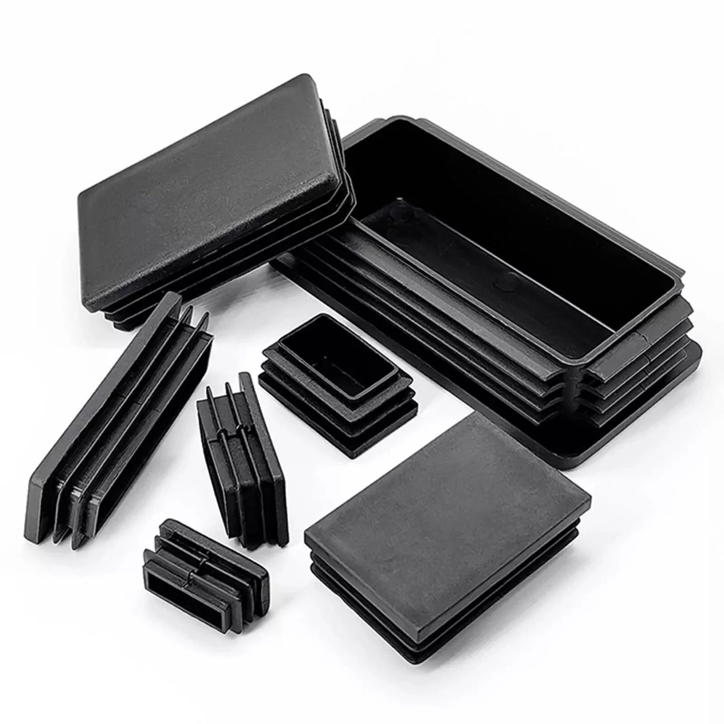 10/20Pcs Rectangle Plastic Inner Plug 10mm to 60mm End Caps Blanking Plug Tube/Box Section Inserts Black