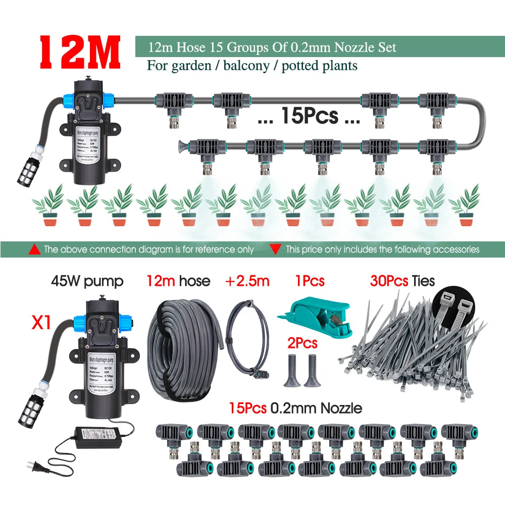 45W 0.2MM Gardening Atomizing Cooling System Quick Connection Nozzle Tee Watering Device Fine Spray Humidification Equipments