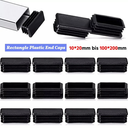 10/20Pcs Rectangle Plastic Inner Plug 10mm to 60mm End Caps Blanking Plug Tube/Box Section Inserts Black